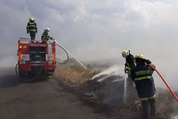 Cheb: Požár pole likvidovalo osm jednotek hasičů