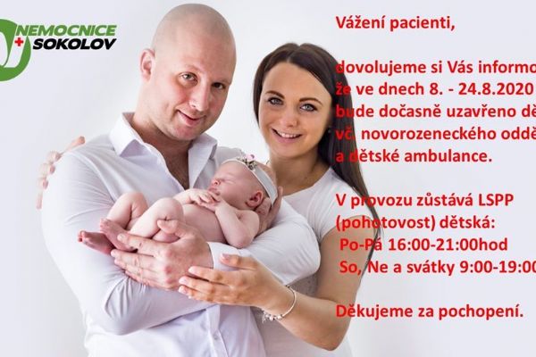 Sokolovská nemocnice dočasně uzavře dětské a novorozenecké oddělení