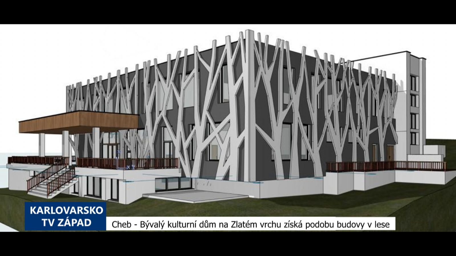 Cheb: Bývalý kulturní dům na Zlatém Vrchu získá podobu budovy v lese (TV Západ)