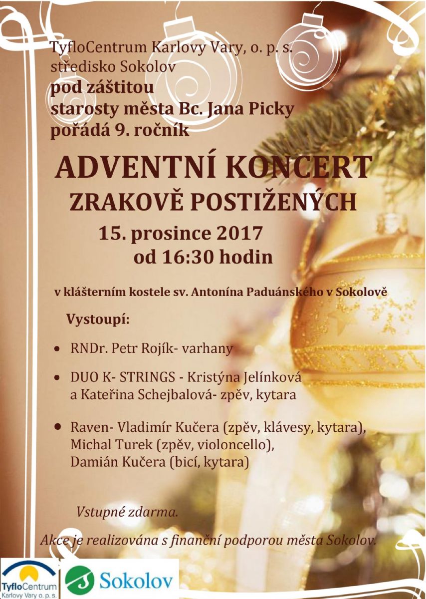 Sokolov: Tyflocentrum zve na Adventní koncert